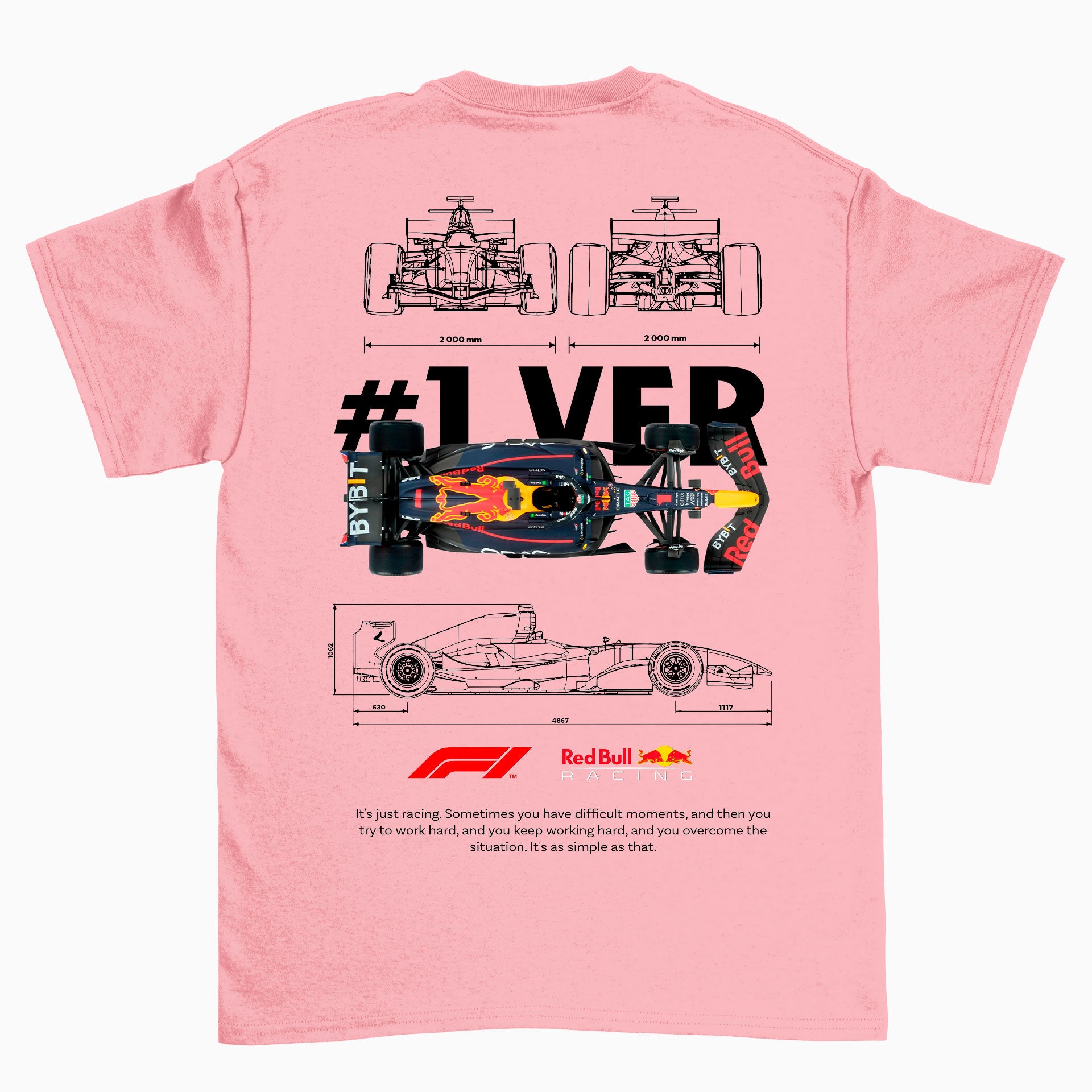 Camiseta Básica Unissex F1 Red Bull Car Template Rosa Bebê