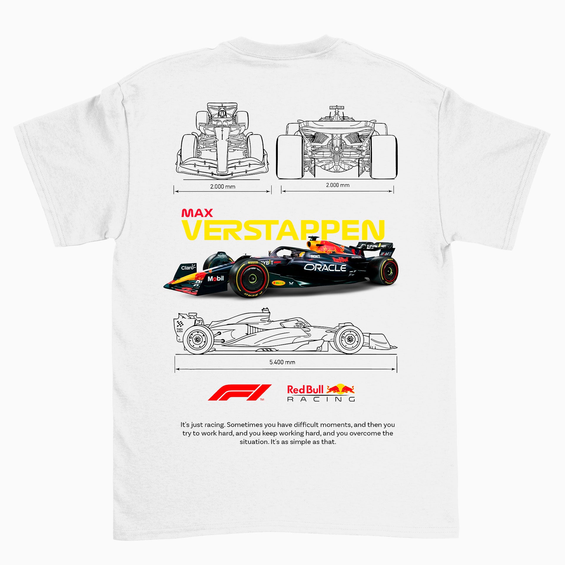 Camiseta Básica Unissex F1 Red Bull Verstappen BRANCO