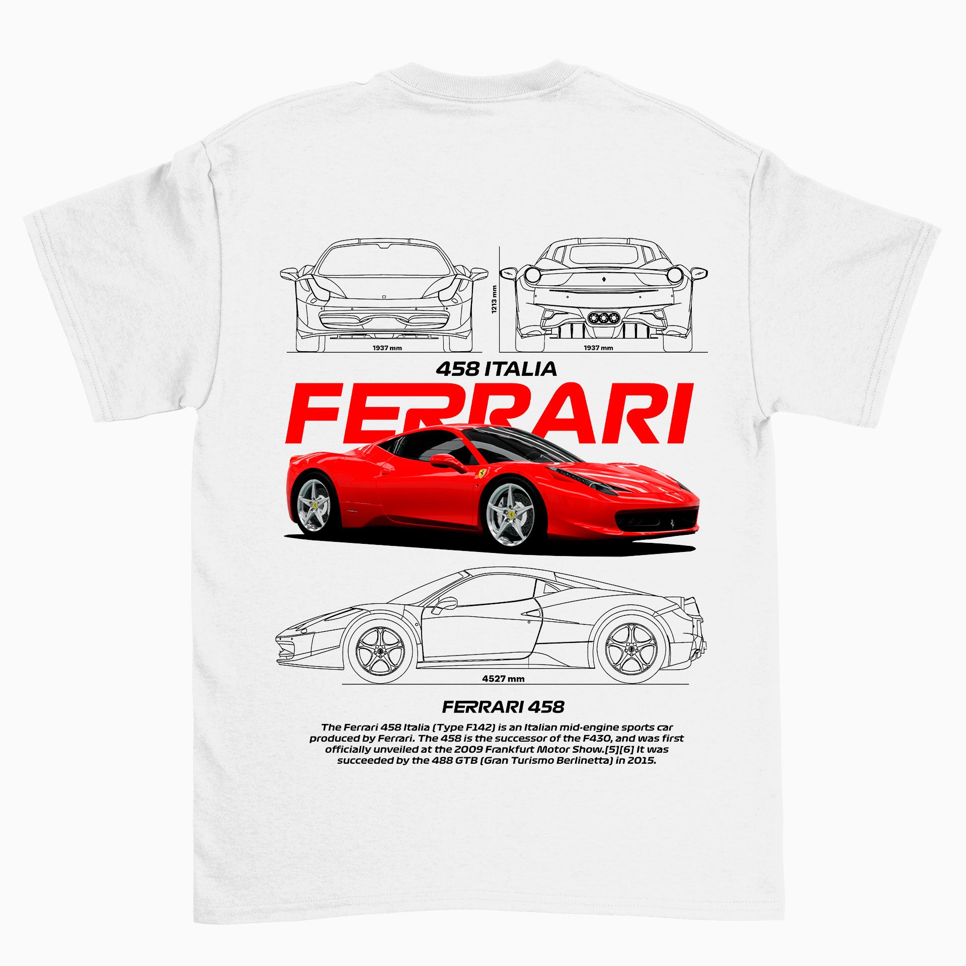 Camiseta Básica Unissex Ferrari 458 Italia White- Branco