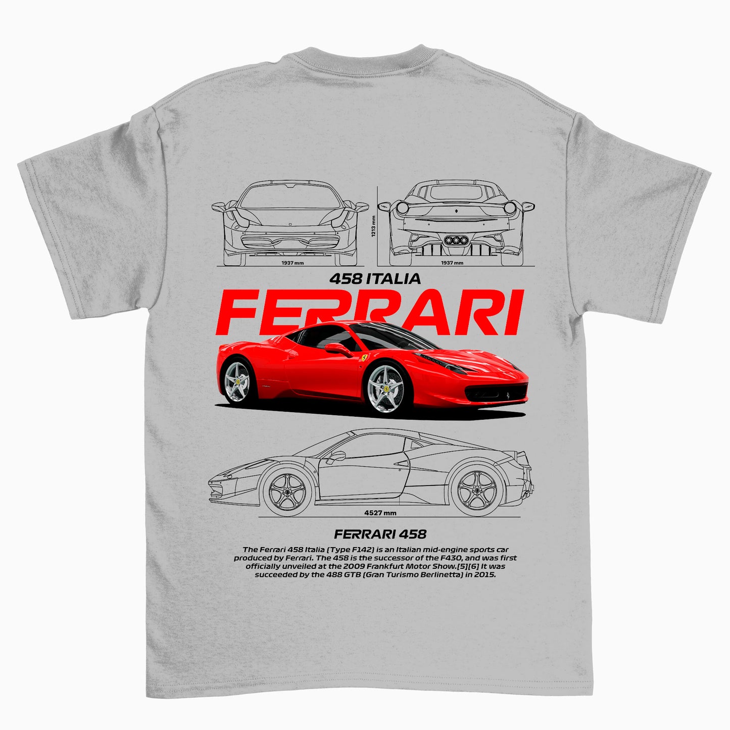 Camiseta Básica Unissex Ferrari 458 Italia White- Cinza