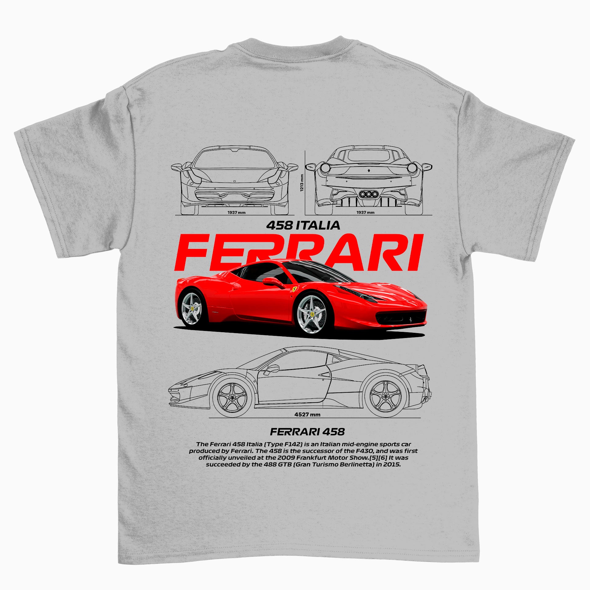 Camiseta Básica Unissex Ferrari 458 Italia White- Cinza