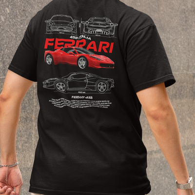 Camiseta Básica Unissex Ferrari 458 Italia White- Preto