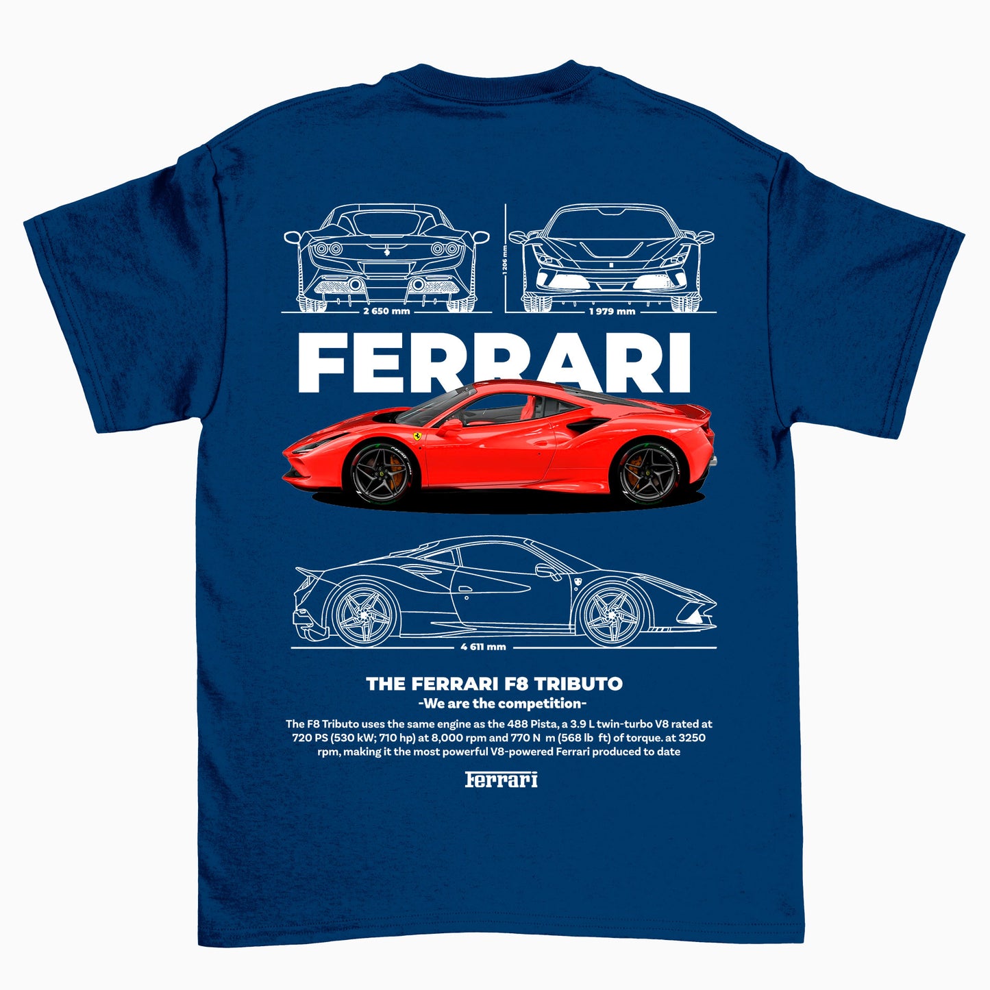 Camiseta Básica Unissex Ferrari F8 Tributo - WHITE AZUL MARINHO