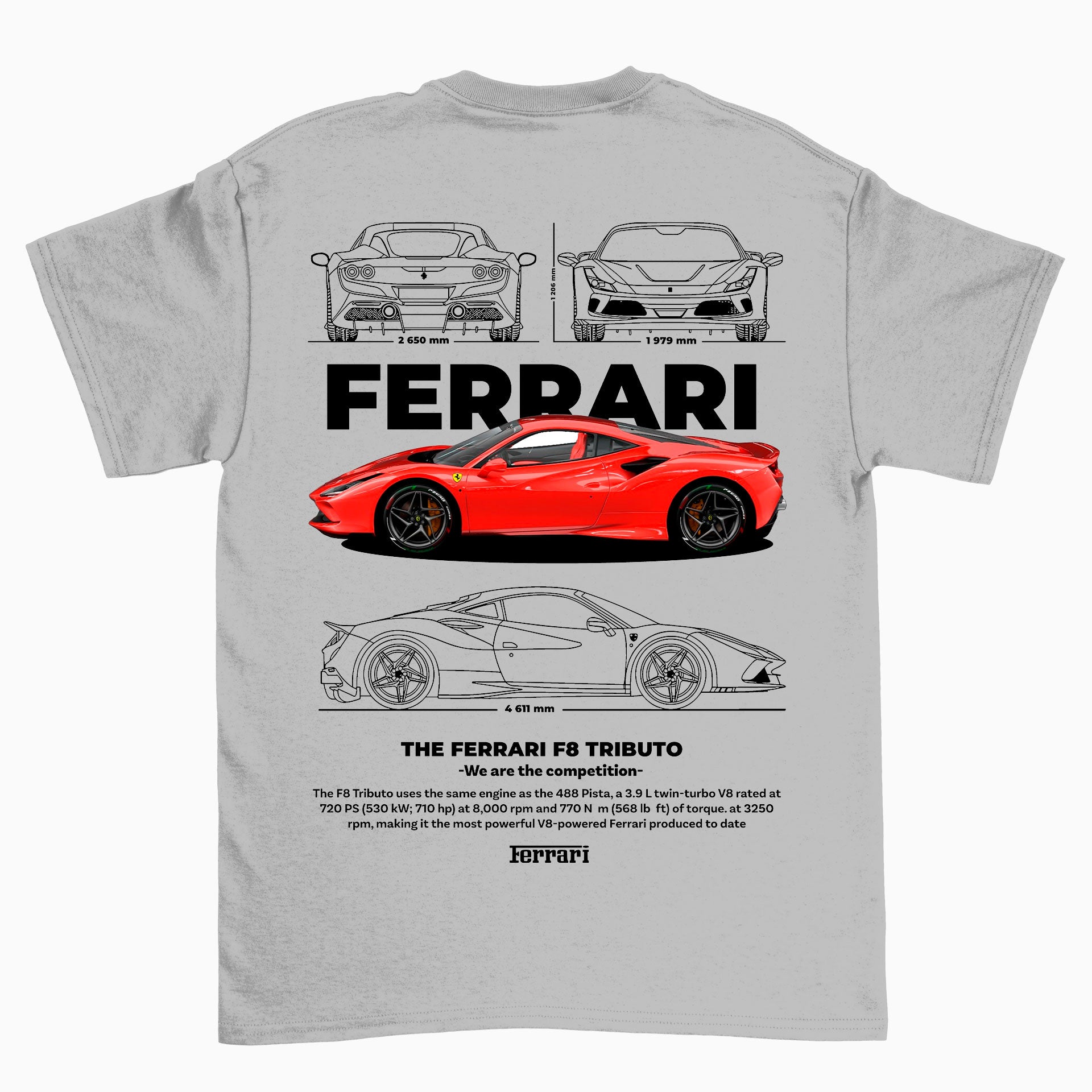 Camiseta Básica Unissex Ferrari F8 Tributo - WHITE CINZA