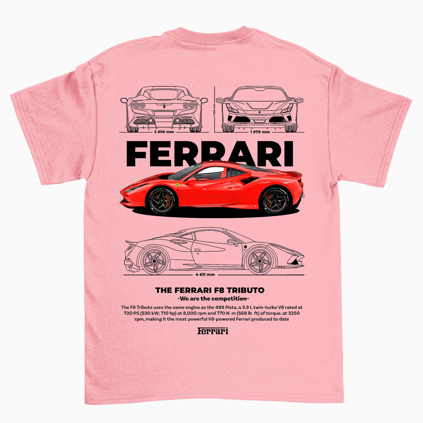 Camiseta Básica Unissex Ferrari F8 Tributo - WHITE ROSA BEBE