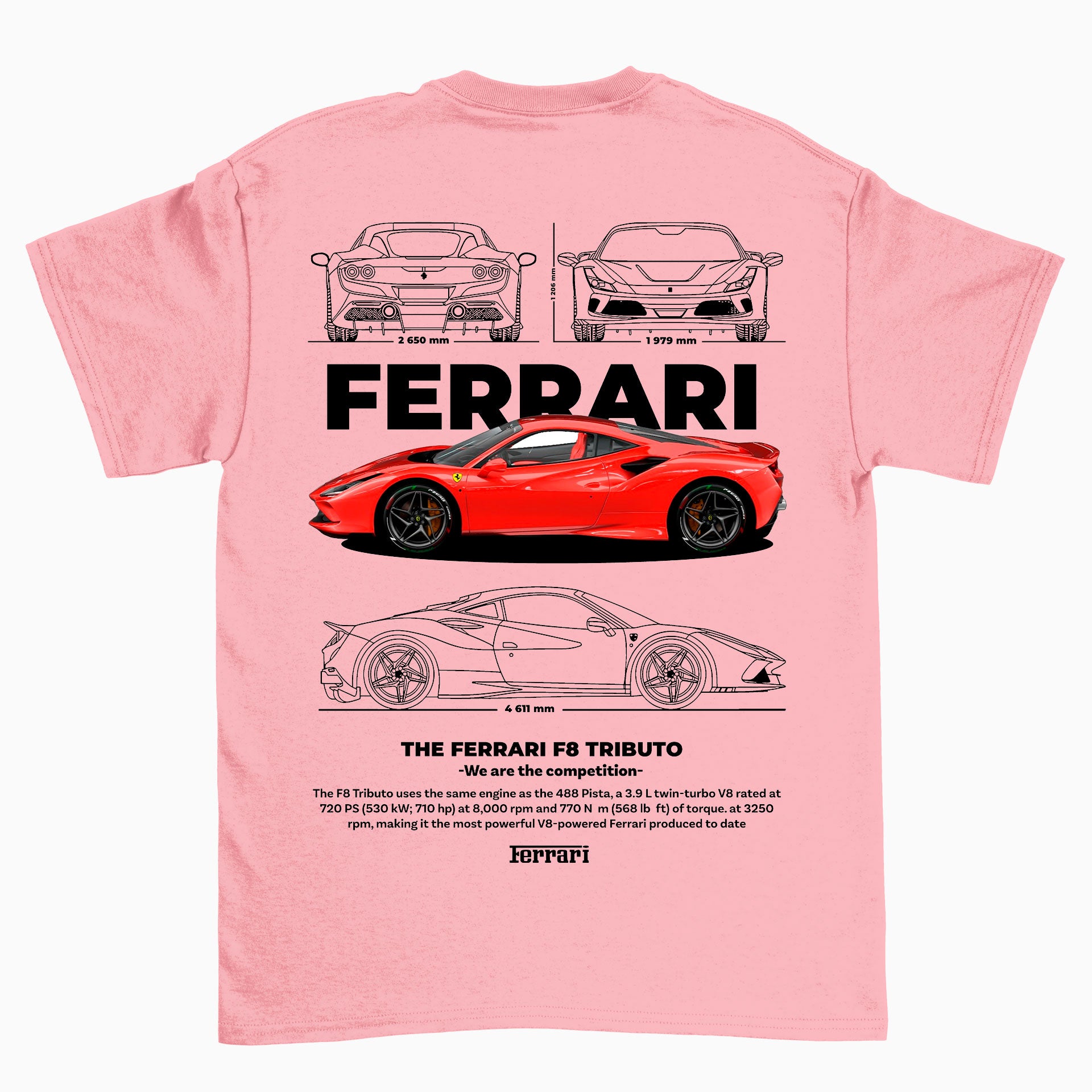 Camiseta Básica Unissex Ferrari F8 Tributo - WHITE ROSA BEBE