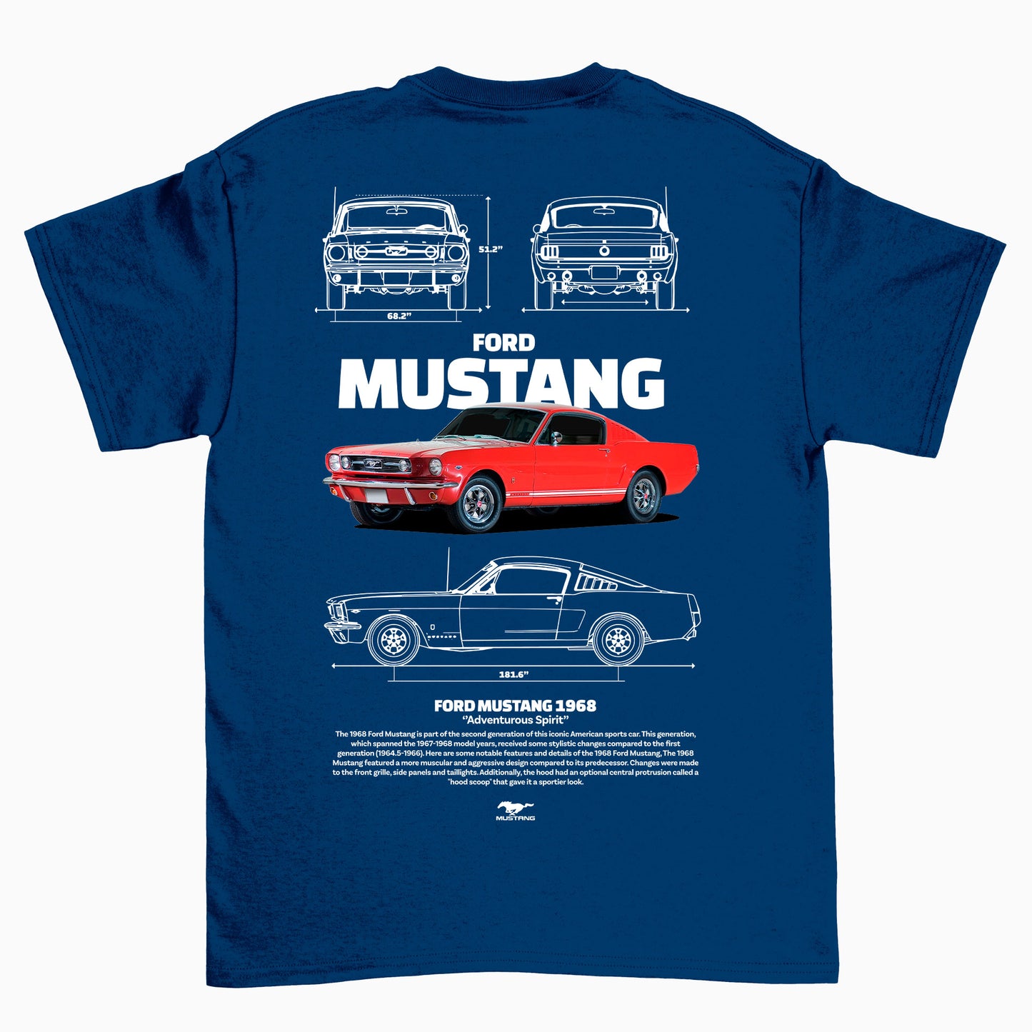 Camiseta Básica Unissex Ford Mustang 1966 W AZUL MARINHO