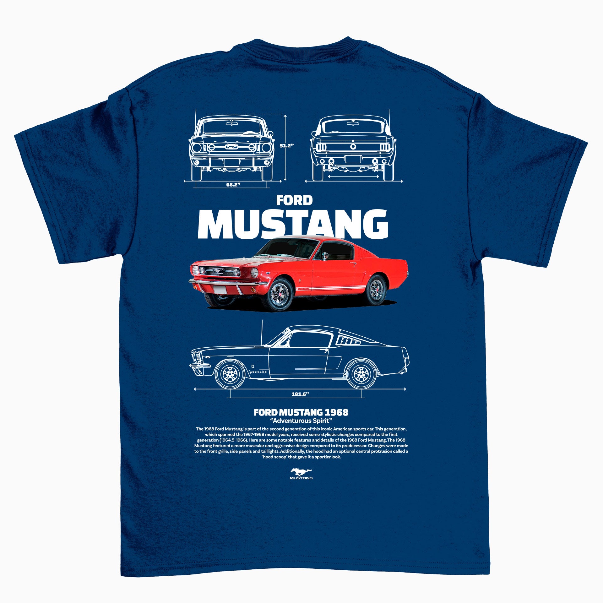 Camiseta Básica Unissex Ford Mustang 1966 W AZUL MARINHO