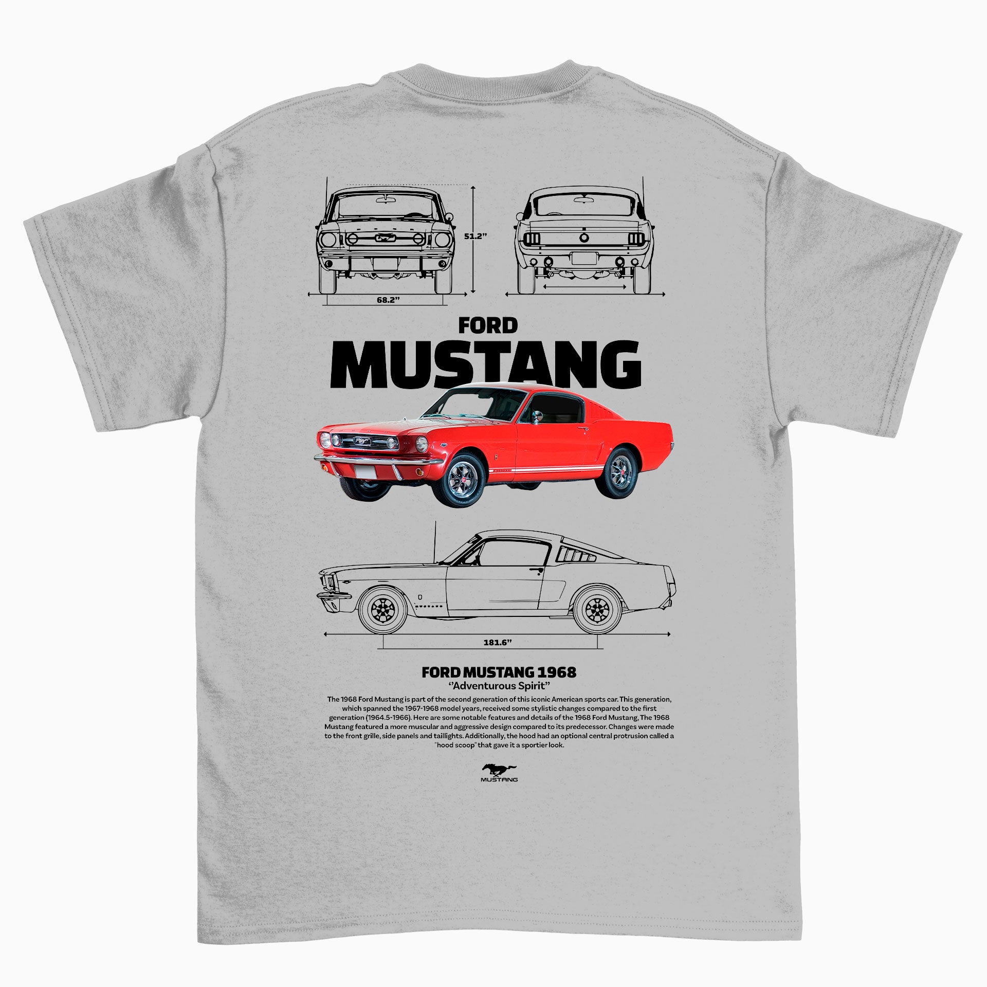 Camiseta Básica Unissex Ford Mustang 1966 W CINZA