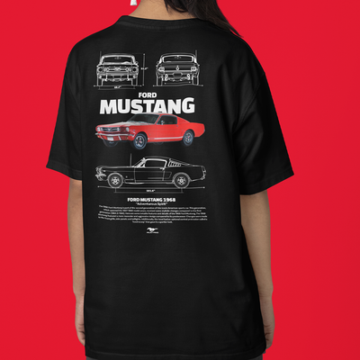 Camiseta Básica Unissex Ford Mustang 1966 W- Preto