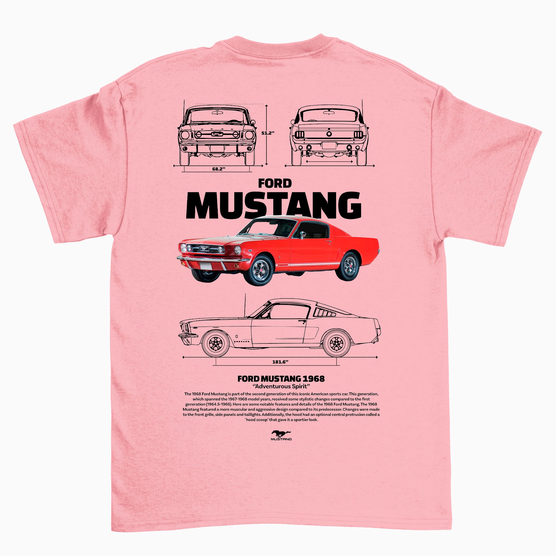 Camiseta Básica Unissex Ford Mustang 1966 W ROSA BEBE