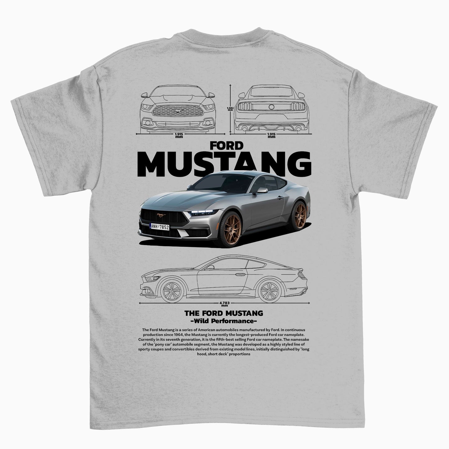 Camiseta Básica Unissex Ford Mustang Black CINZA