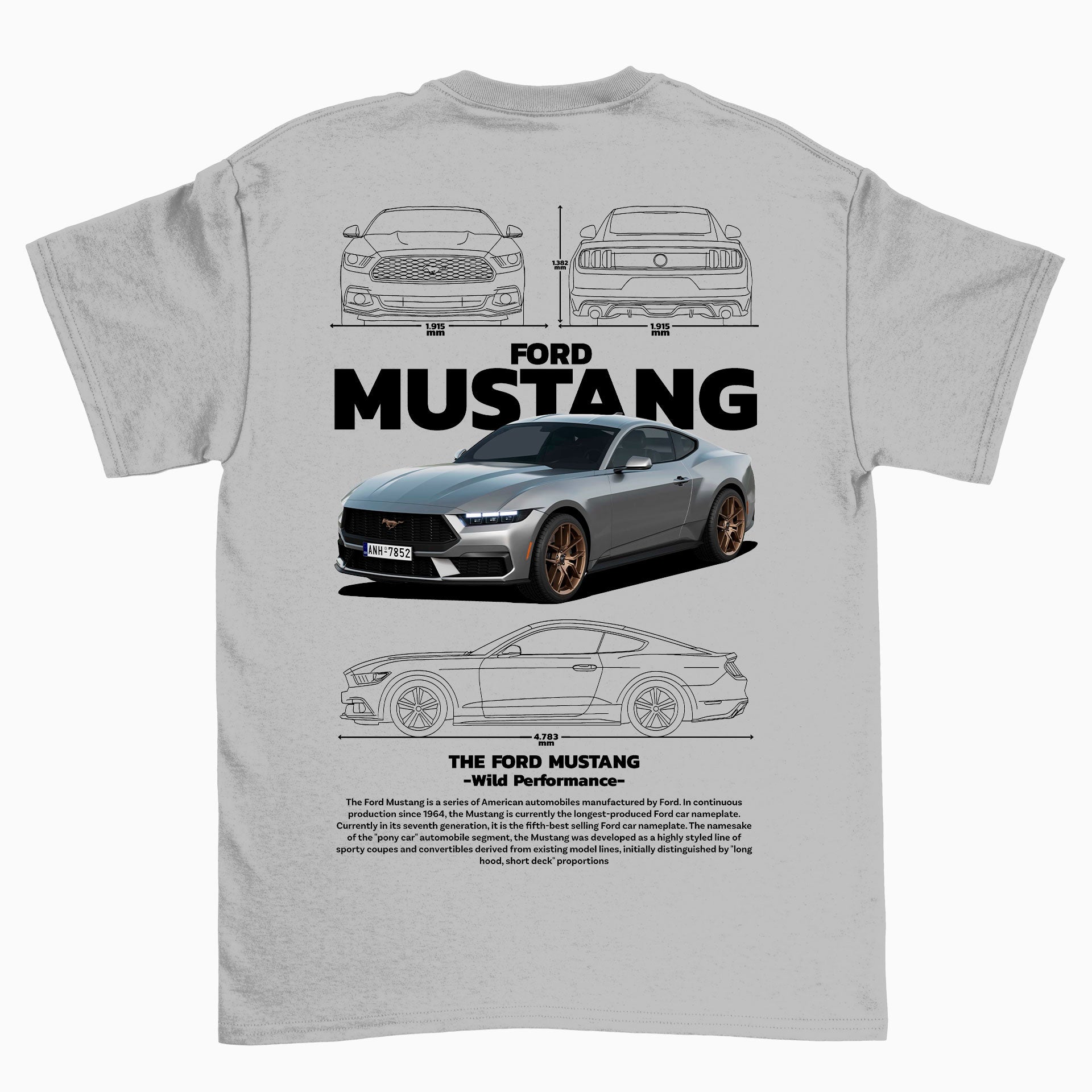 Camiseta Básica Unissex Ford Mustang Black CINZA
