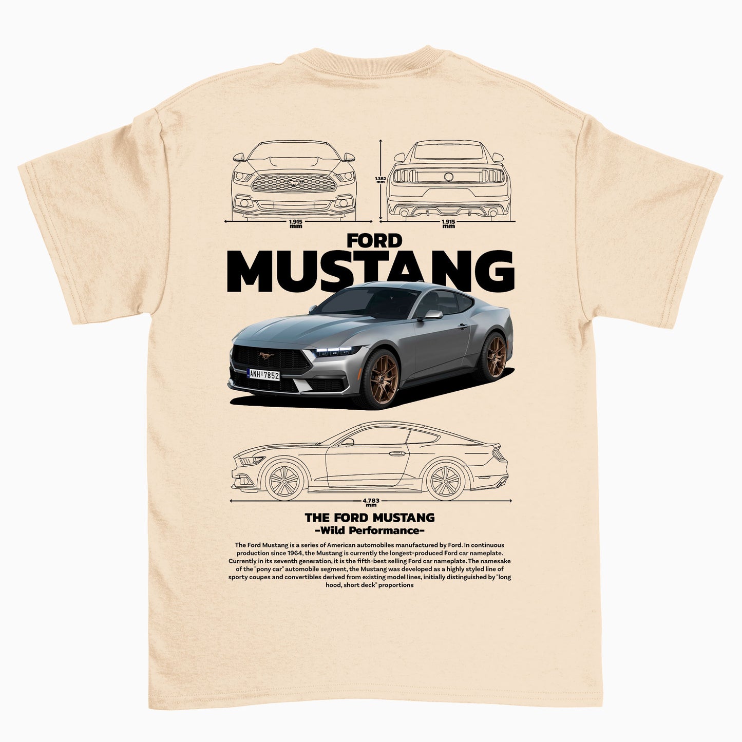Camiseta Básica Unissex Ford Mustang Black PEROLA OFF WHITE