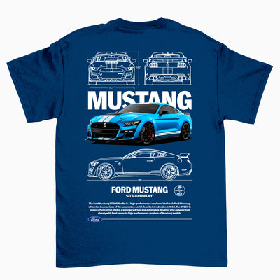 Camiseta Básica Unissex Ford Mustang GT500 SHELBY W AZUL MARINHO