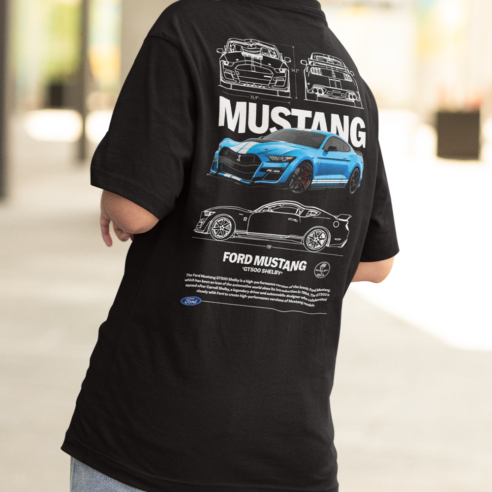 Camiseta Básica Unissex Ford Mustang GT500 SHELBY W PRETO