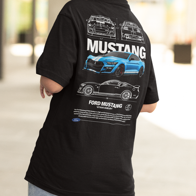 Camiseta Básica Unissex Ford Mustang GT500 SHELBY W PRETO