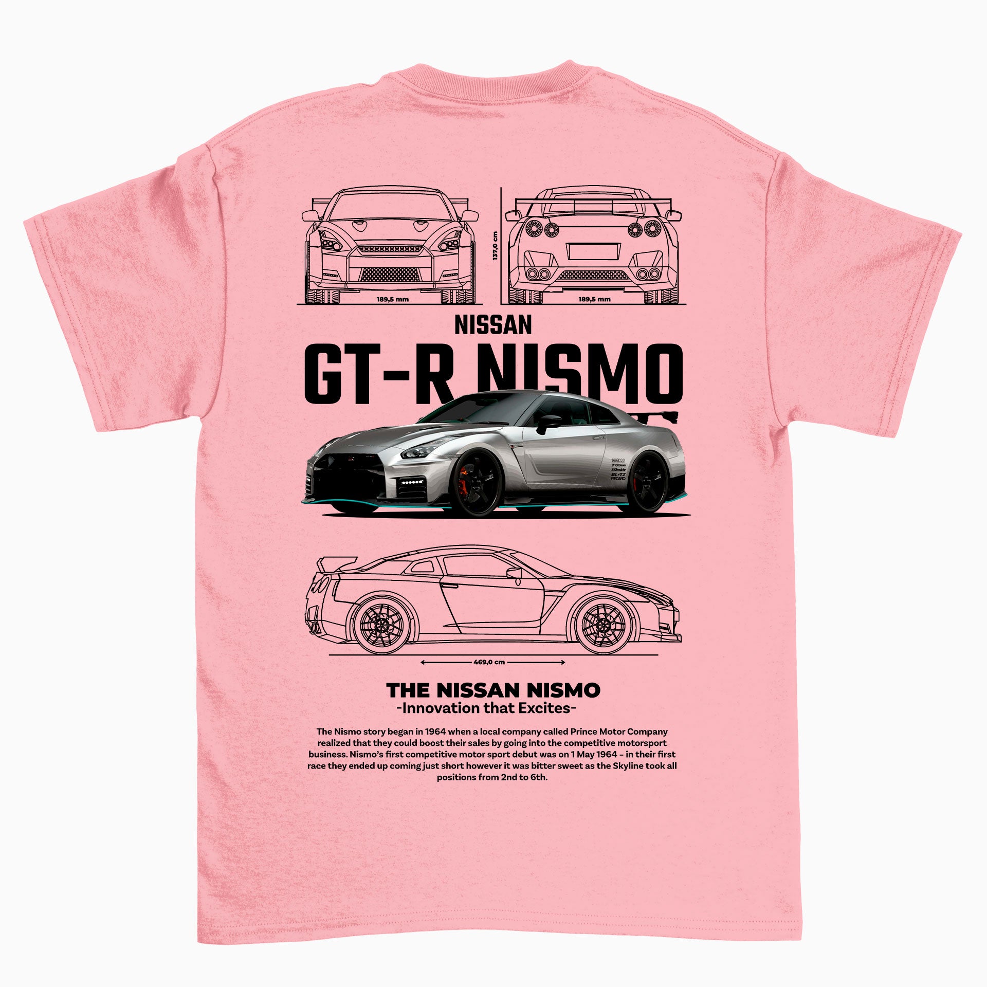 Camiseta Básica Unissex GT-R NISMO ROSA BEBE