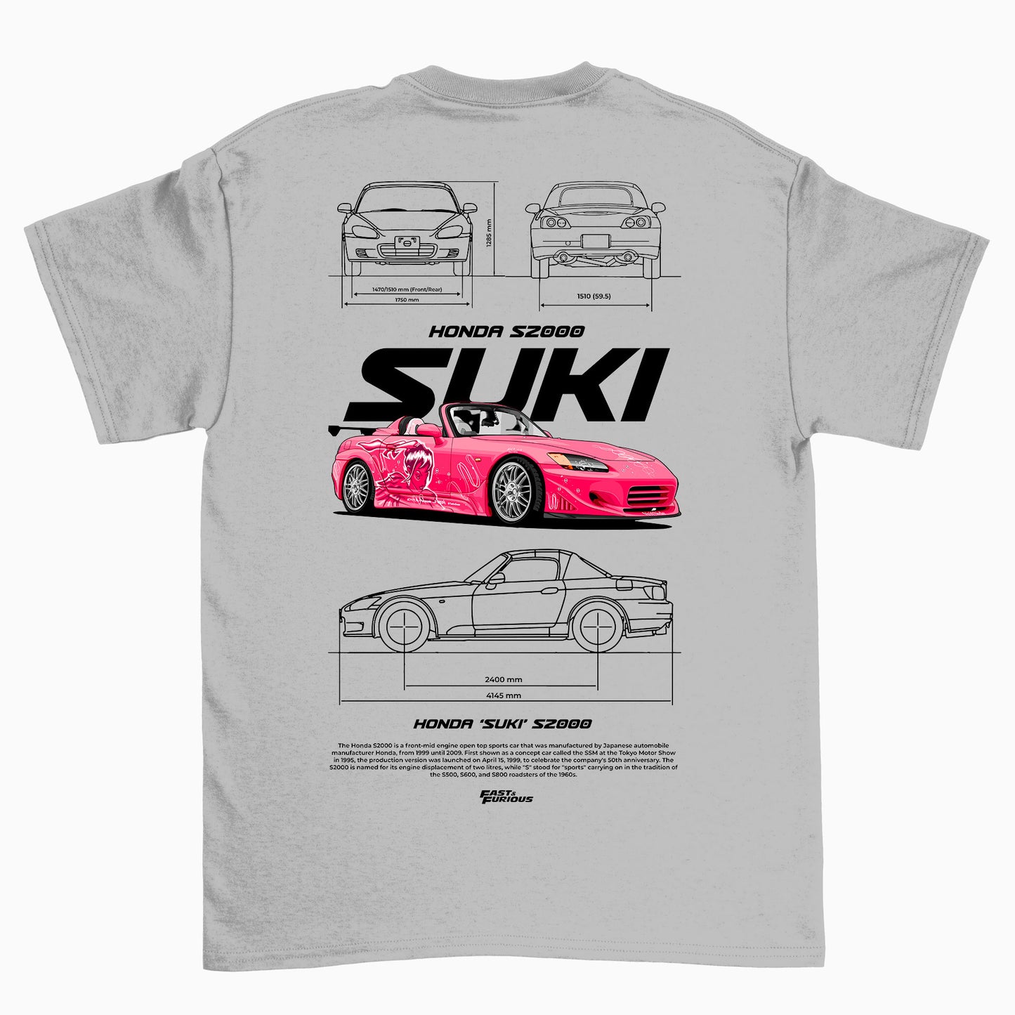 Camiseta Básica Unissex Honda Suki S2000 2 CINZA