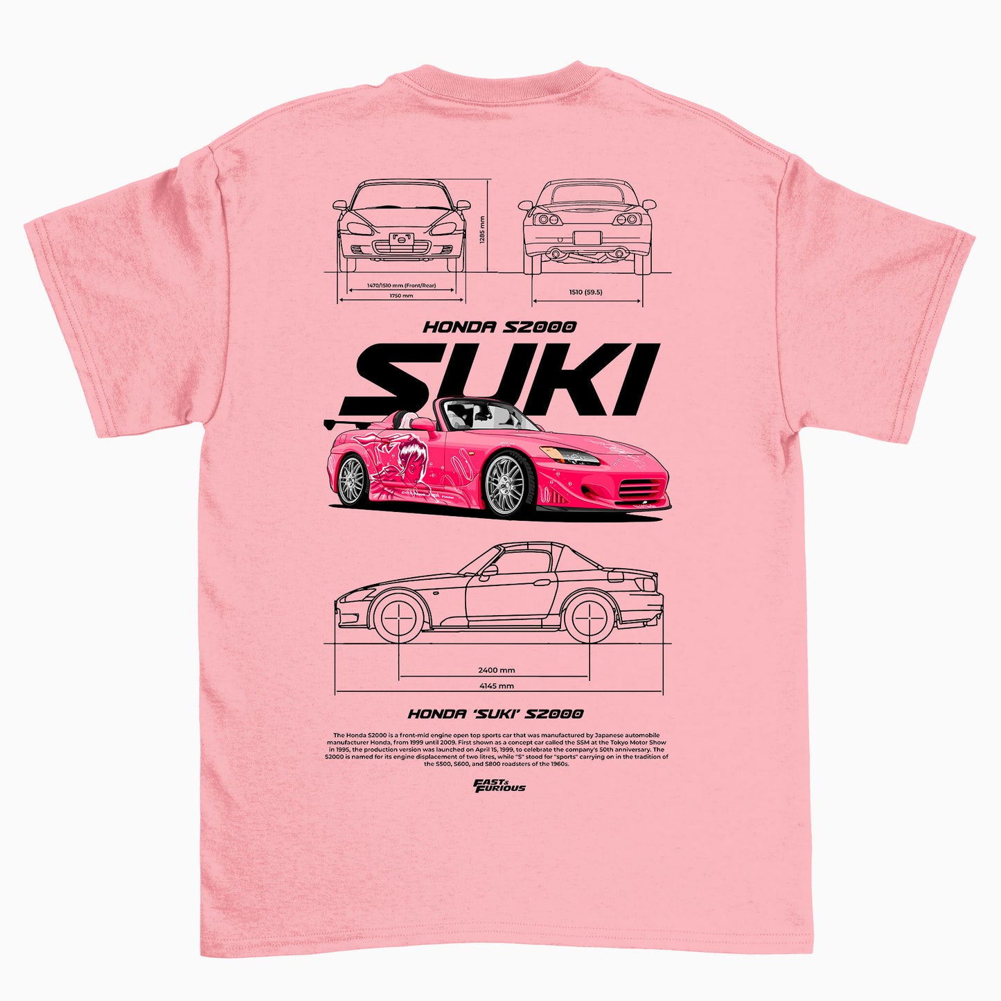 Camiseta Básica Unissex Honda Suki S2000 2 ROSA BEBE