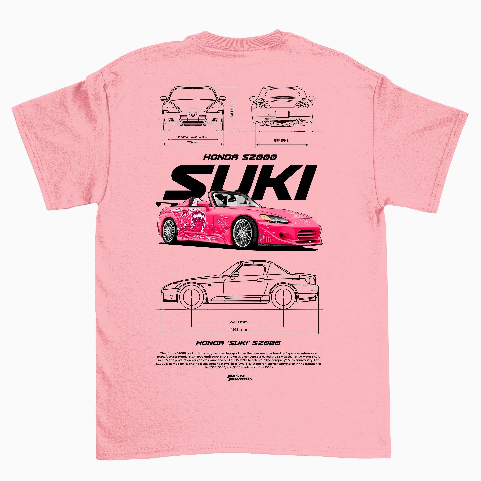 Camiseta Básica Unissex Honda Suki S2000 2 ROSA BEBE