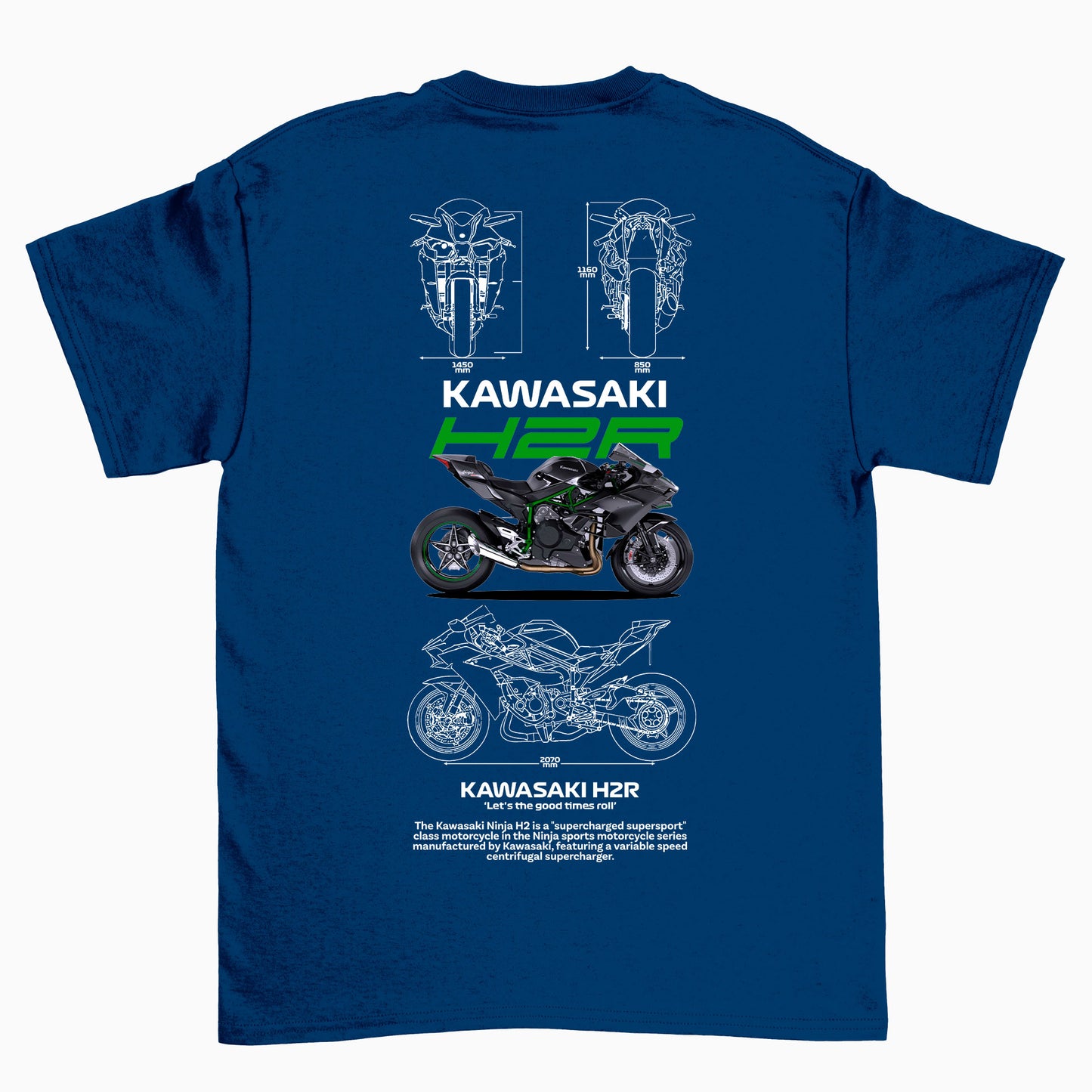 Camiseta Básica Unissex Kawasaki H2R AZUL MARINHO
