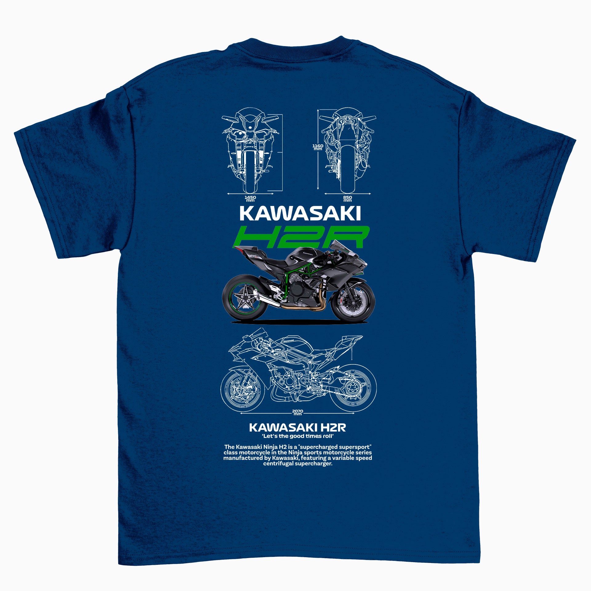 Camiseta Básica Unissex Kawasaki H2R AZUL MARINHO