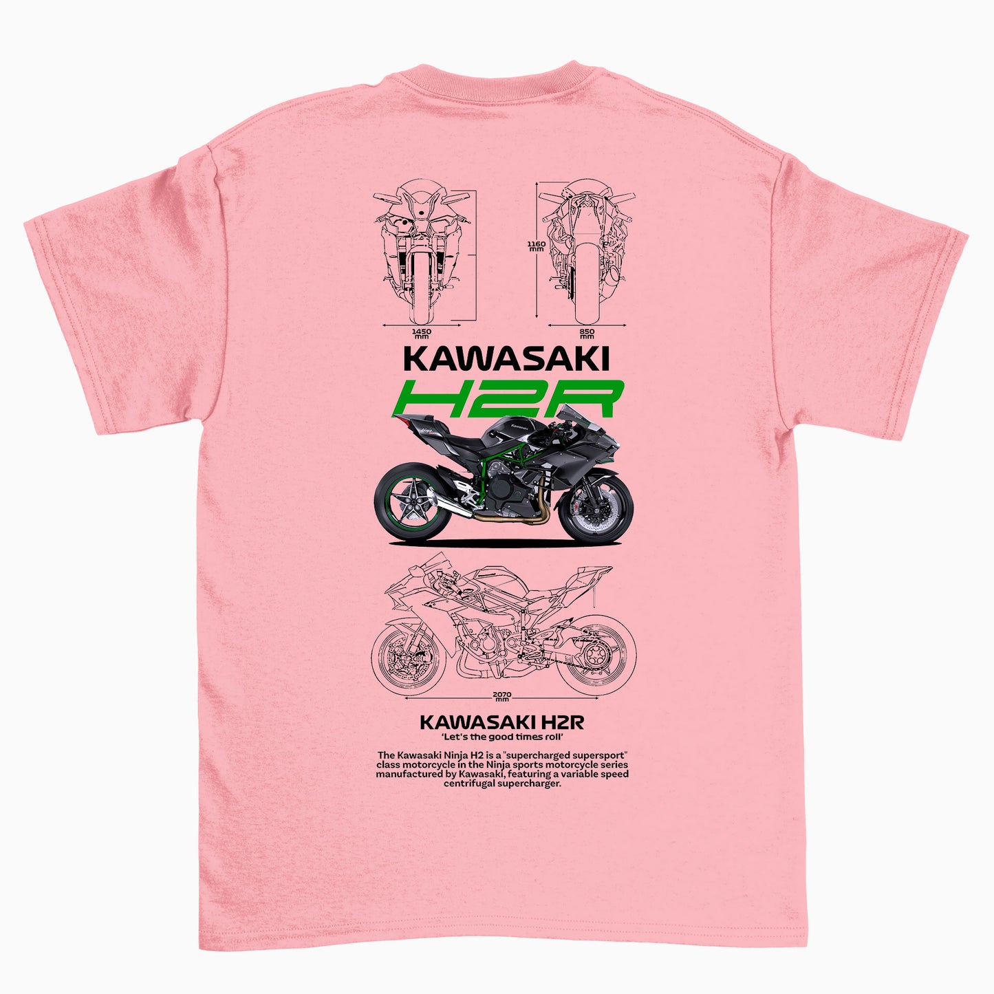 Camiseta Básica Unissex Kawasaki H2R PEROLA OFF WHITE ROSA BEBE