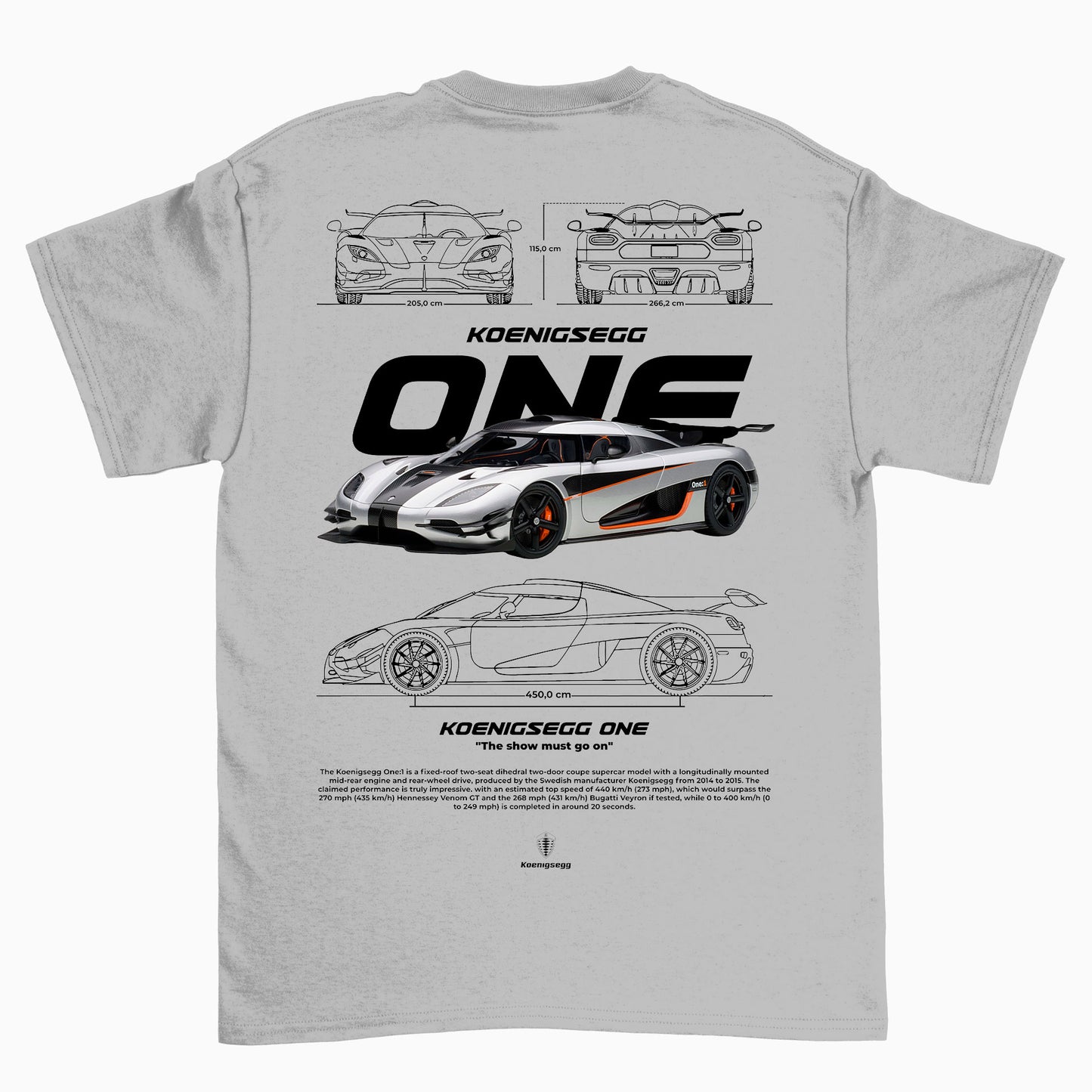 Camiseta Básica Unissex Koenigegg One W  CINZA 