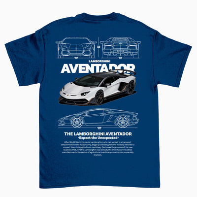 Camiseta Básica Unissex Lamborghini Aventador WHITE V AZUL MARINHO
