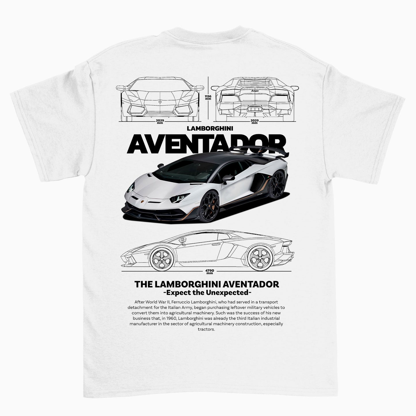 Camiseta Básica Unissex Lamborghini Aventador WHITE V BRANCO