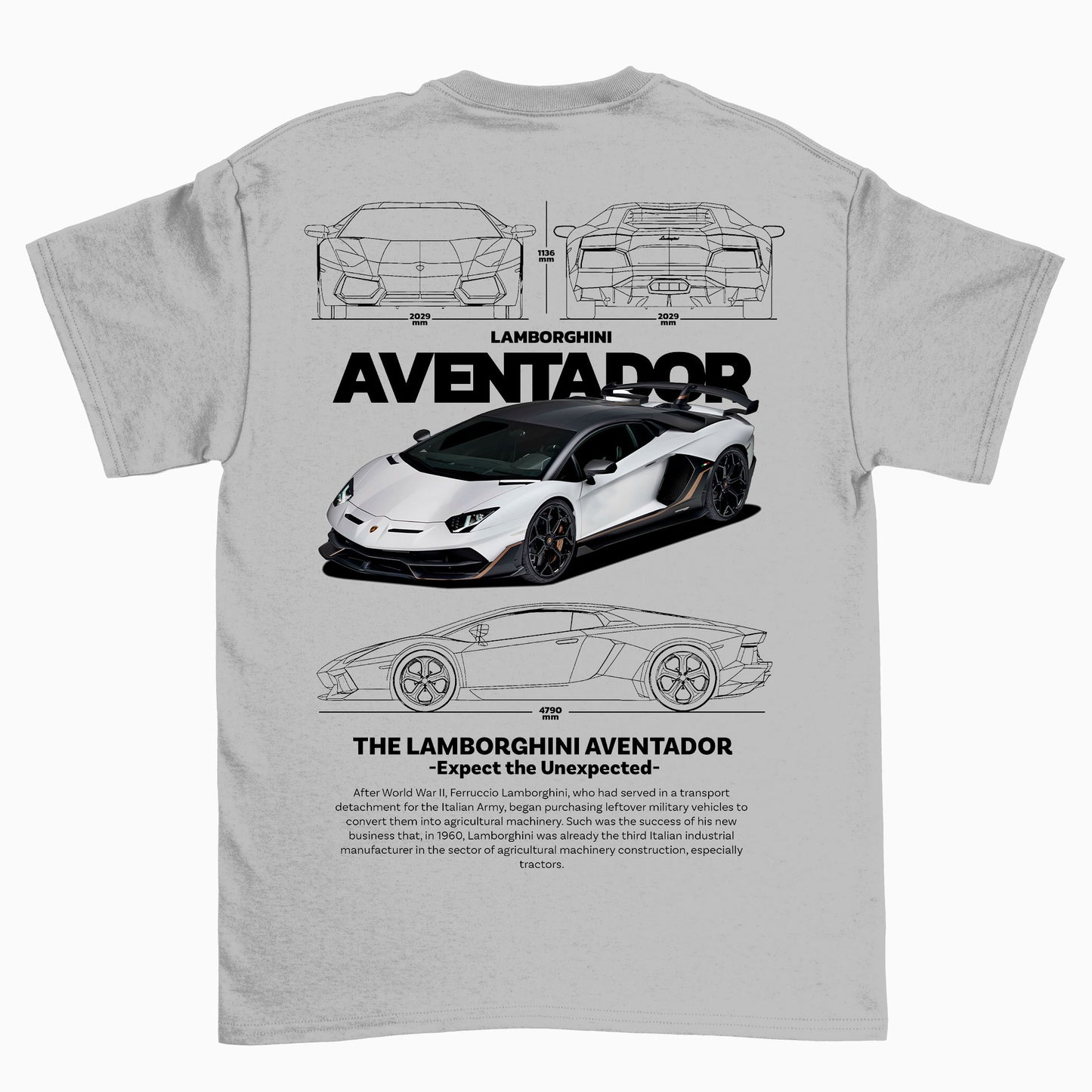 Camiseta Básica Unissex Lamborghini Aventador WHITE V CINZA 