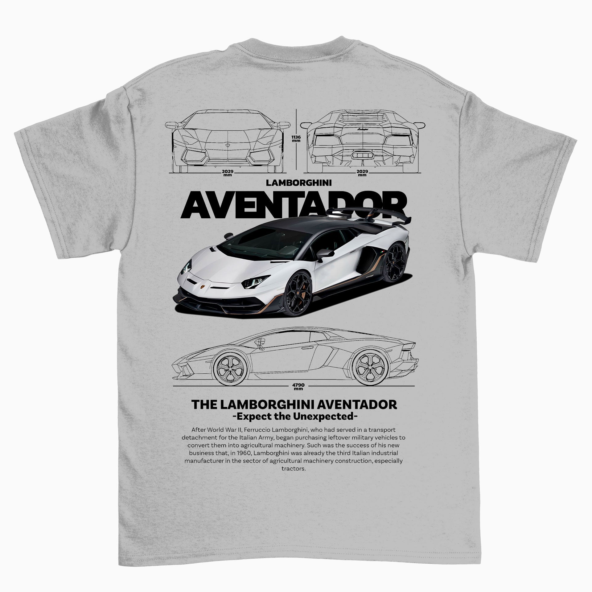 Camiseta Básica Unissex Lamborghini Aventador WHITE V CINZA 