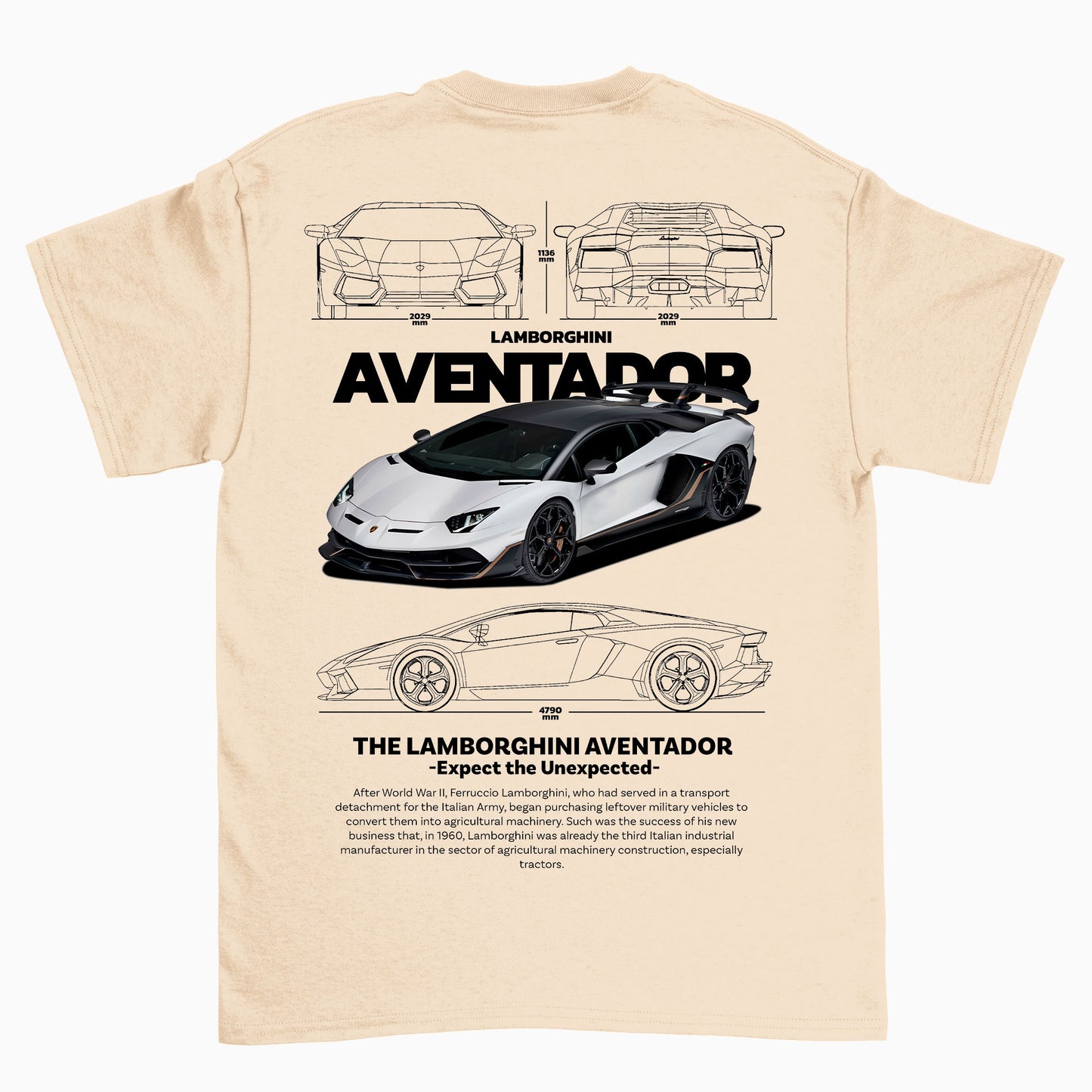 Camiseta Básica Unissex Lamborghini Aventador WHITE V PEROLA OFF WHITE