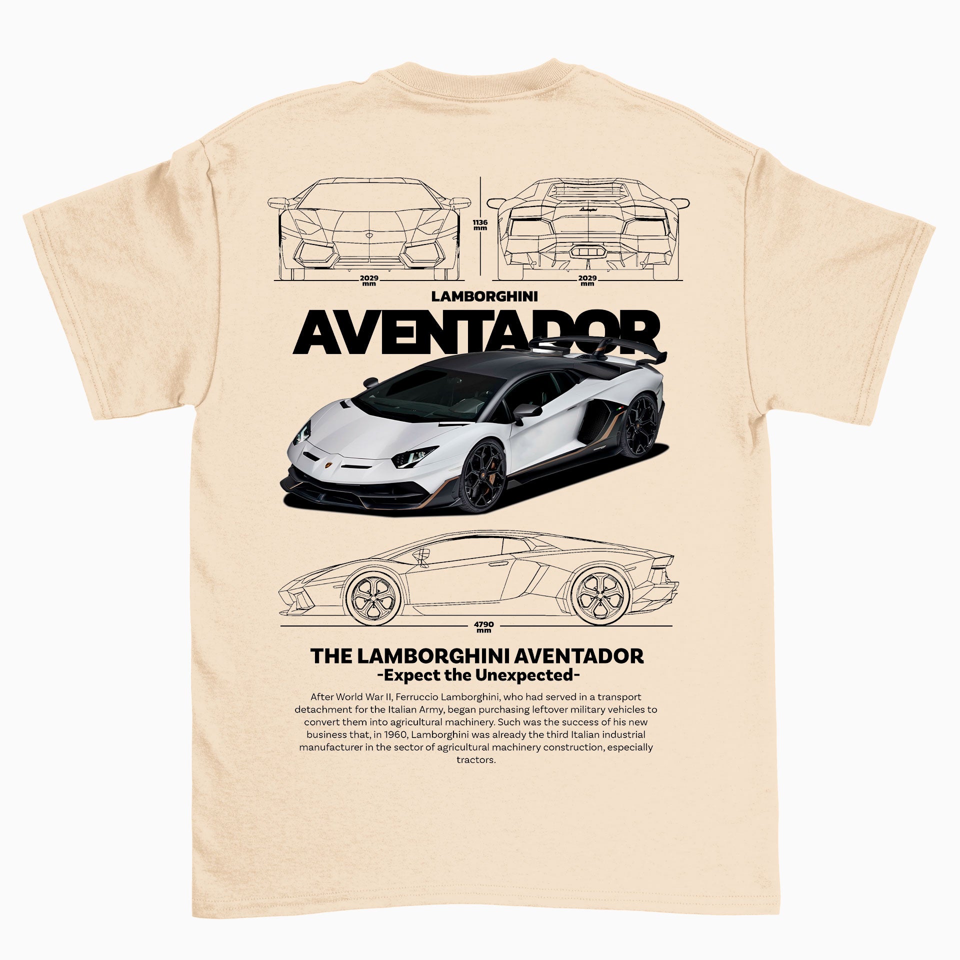 Camiseta Básica Unissex Lamborghini Aventador WHITE V PEROLA OFF WHITE
