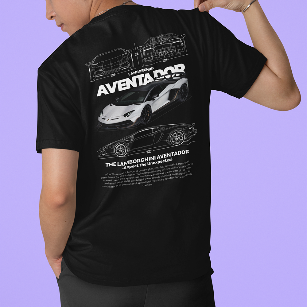 Camiseta Básica Unissex Lamborghini Aventador WHITE V PRETO