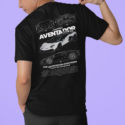Camiseta Básica Unissex Lamborghini Aventador WHITE V PRETO