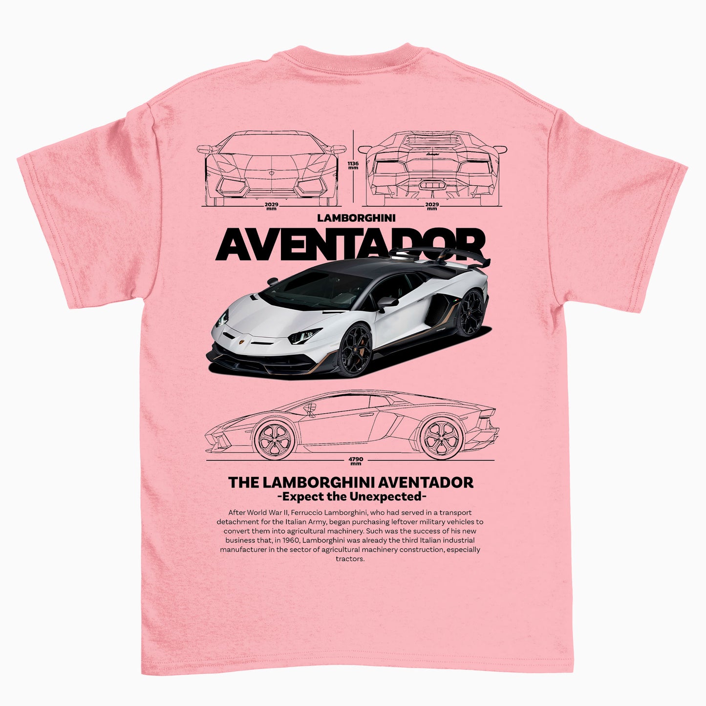 Camiseta Básica Unissex Lamborghini Aventador WHITE V ROSA BEBE
