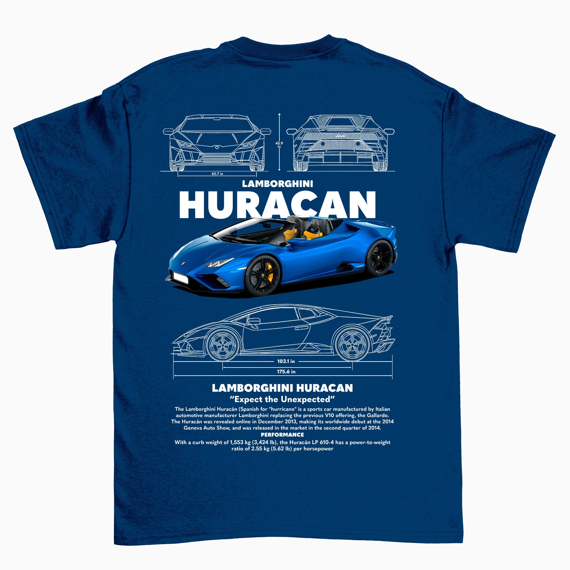 Camiseta Básica Unissex Lamborghini Huracan W AZUL MARINHO