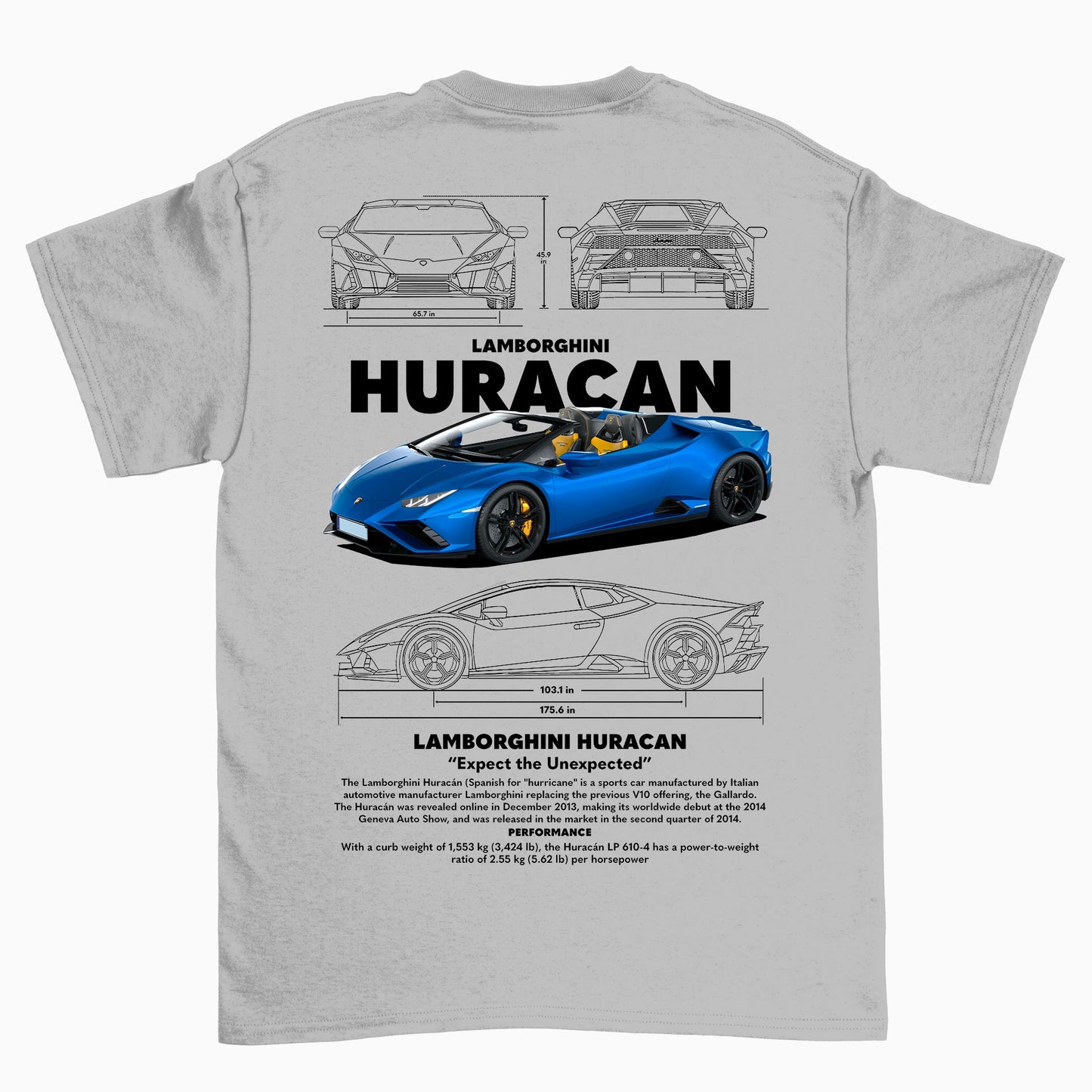 Camiseta Básica Unissex Lamborghini Huracan W CINZA 