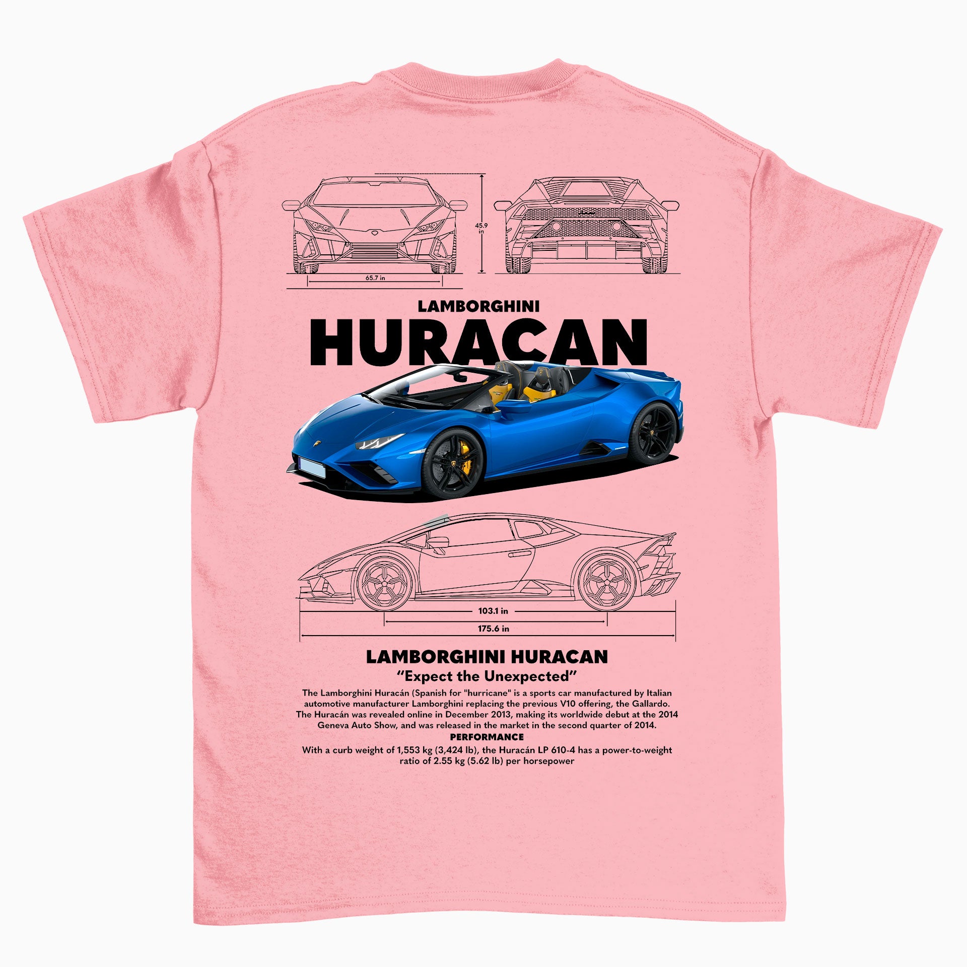 Camiseta Básica Unissex Lamborghini Huracan W ROSA BEBE