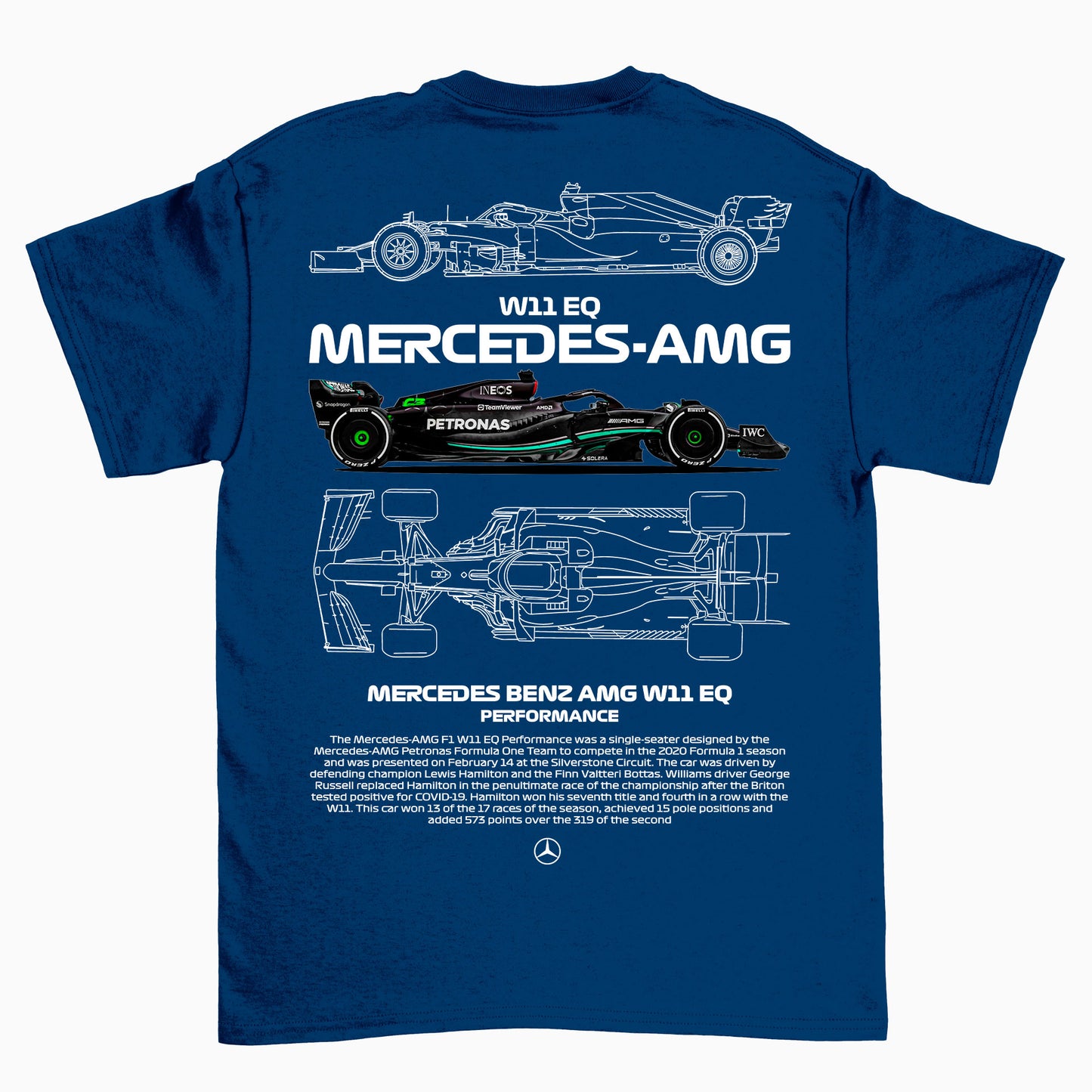 Camiseta Básica Unissex Mercedes Benz AMG W11 azul marinho