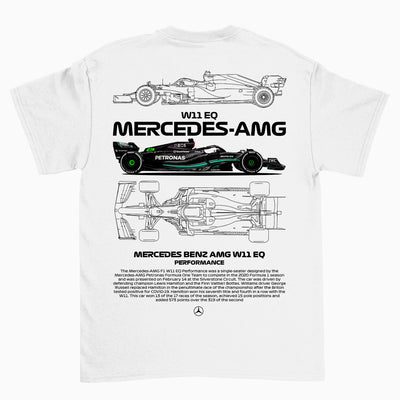 Camiseta Básica Unissex Mercedes Benz AMG W11 branca