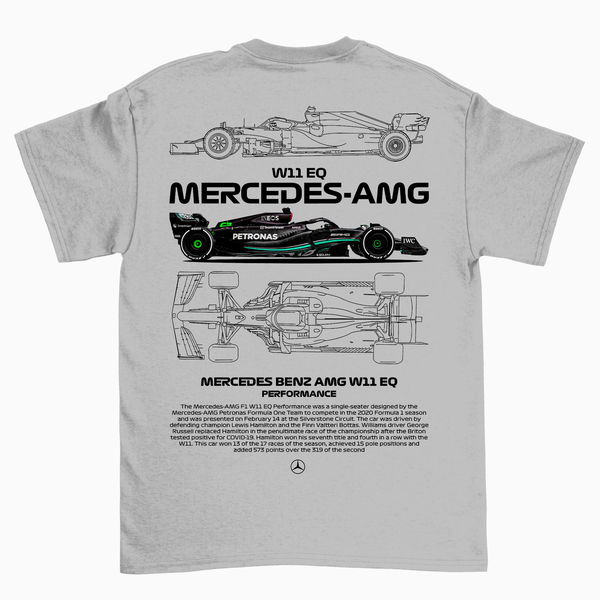Camiseta Básica Unissex Mercedes Benz AMG W11 cinza