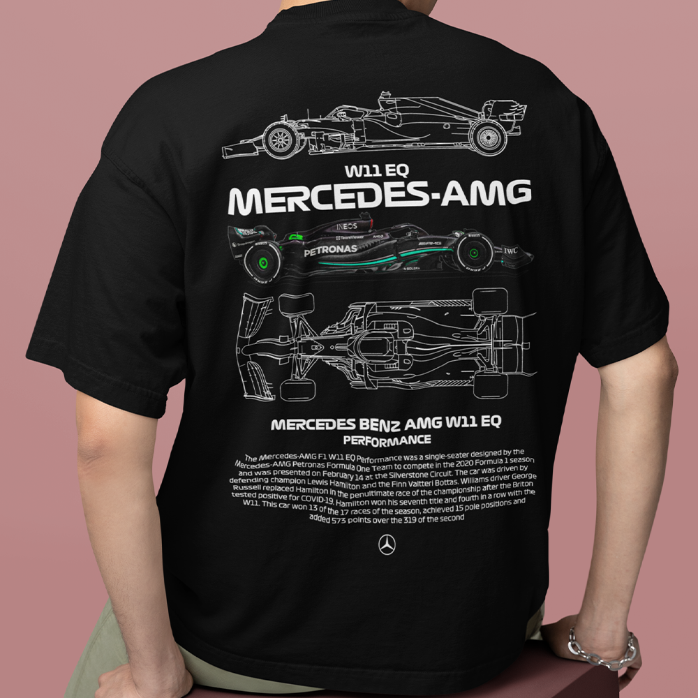 Camiseta Básica Unissex Mercedes Benz AMG W11 preta