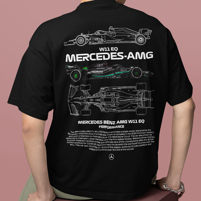 Camiseta Básica Unissex Mercedes Benz AMG W11 preta