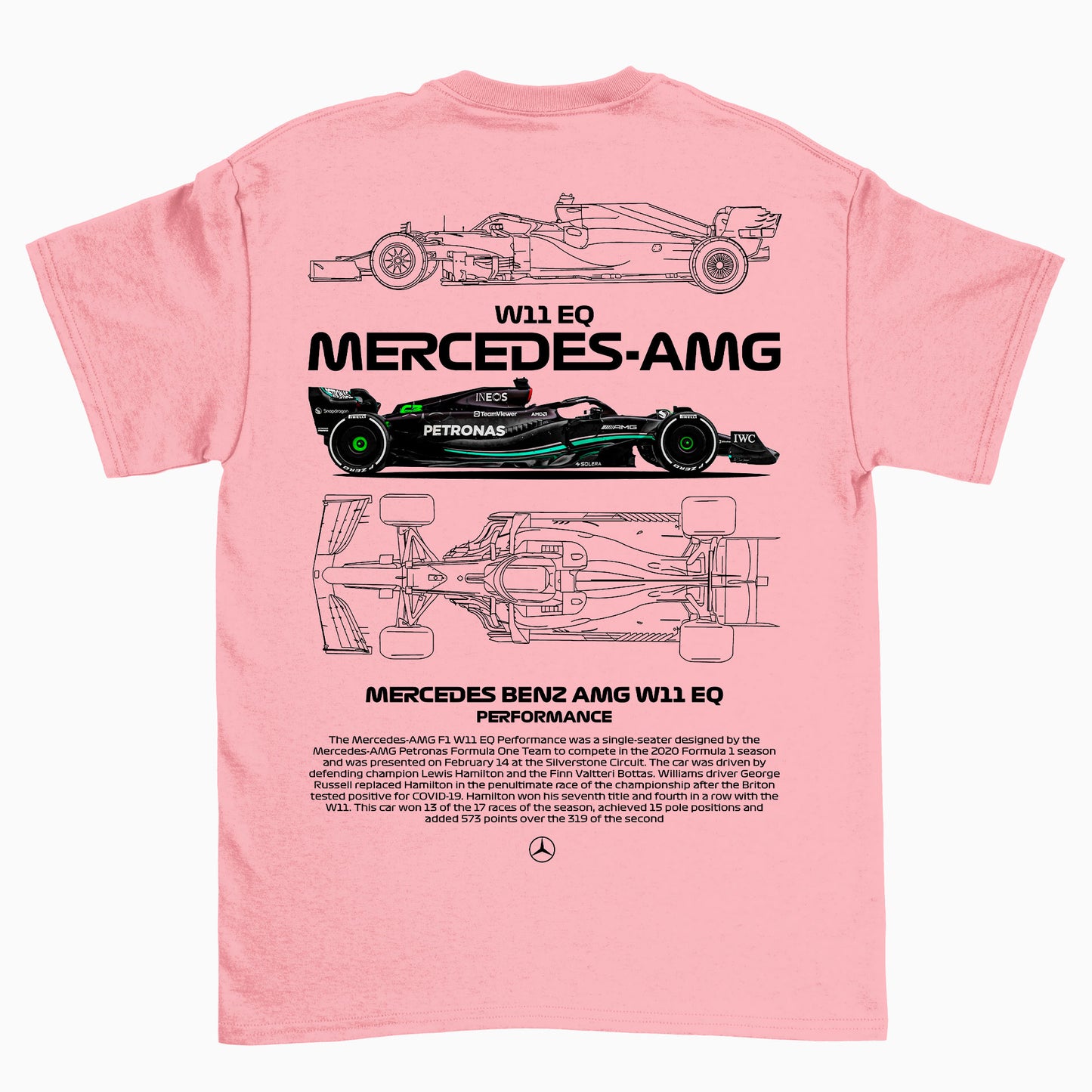 Camiseta Básica Unissex Mercedes Benz AMG W11 rosa