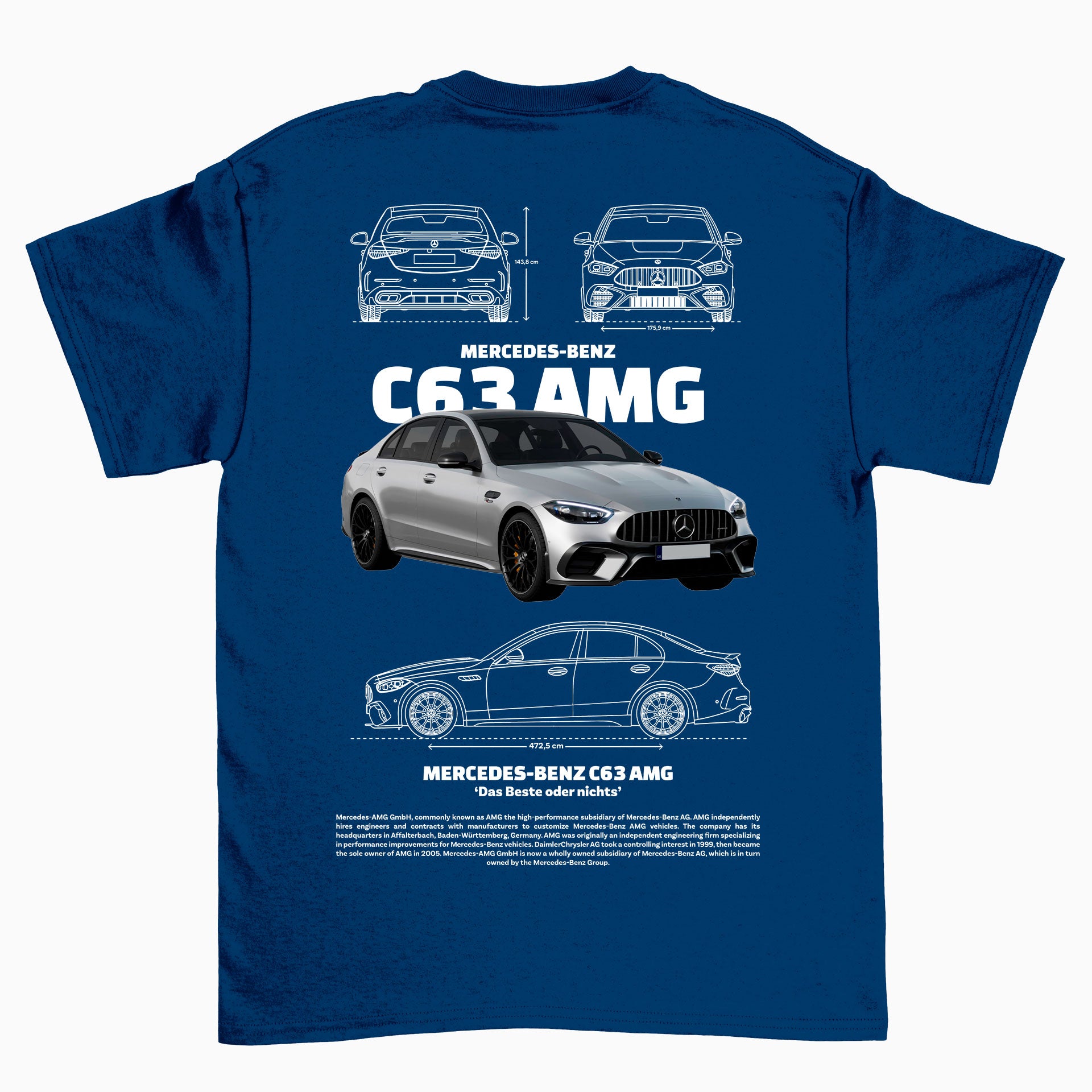 Camiseta Básica Unissex Mercedes Benz C63 AMG W azul marinho