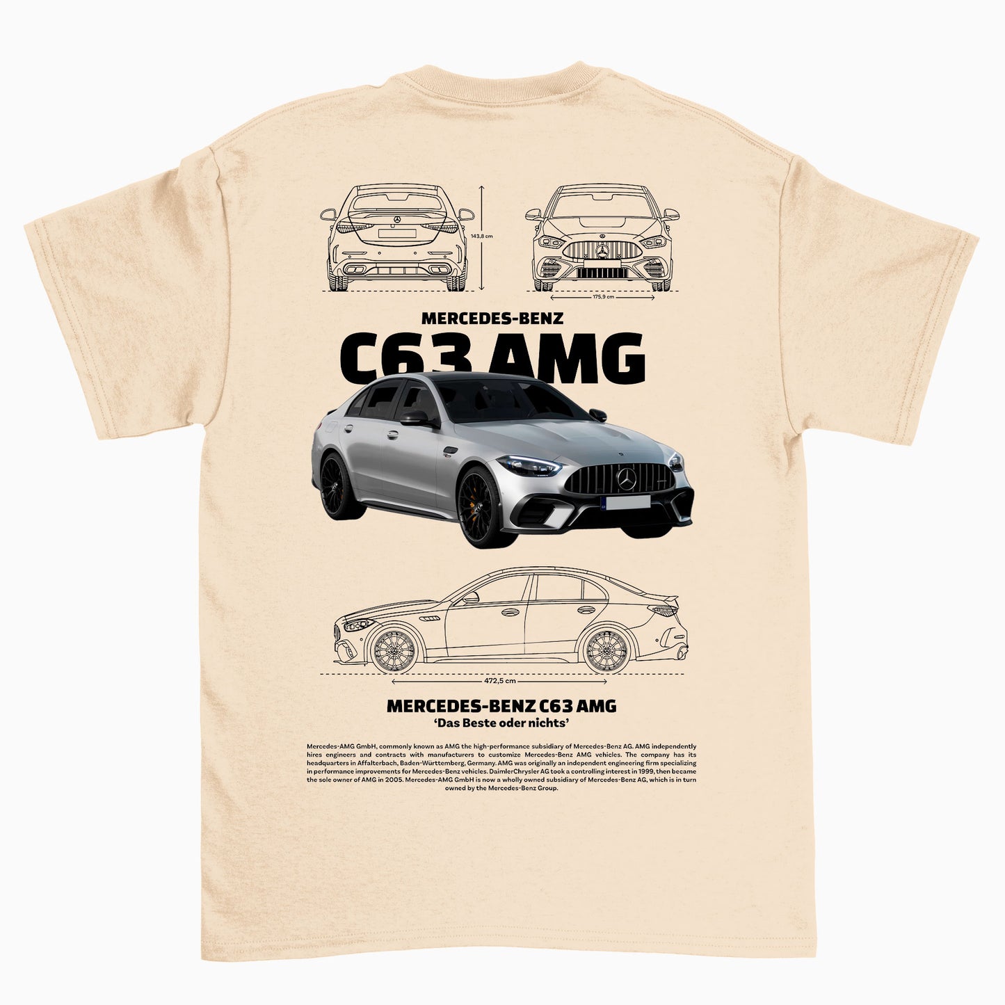 Camiseta Básica Unissex Mercedes Benz C63 AMG W beje perola off white