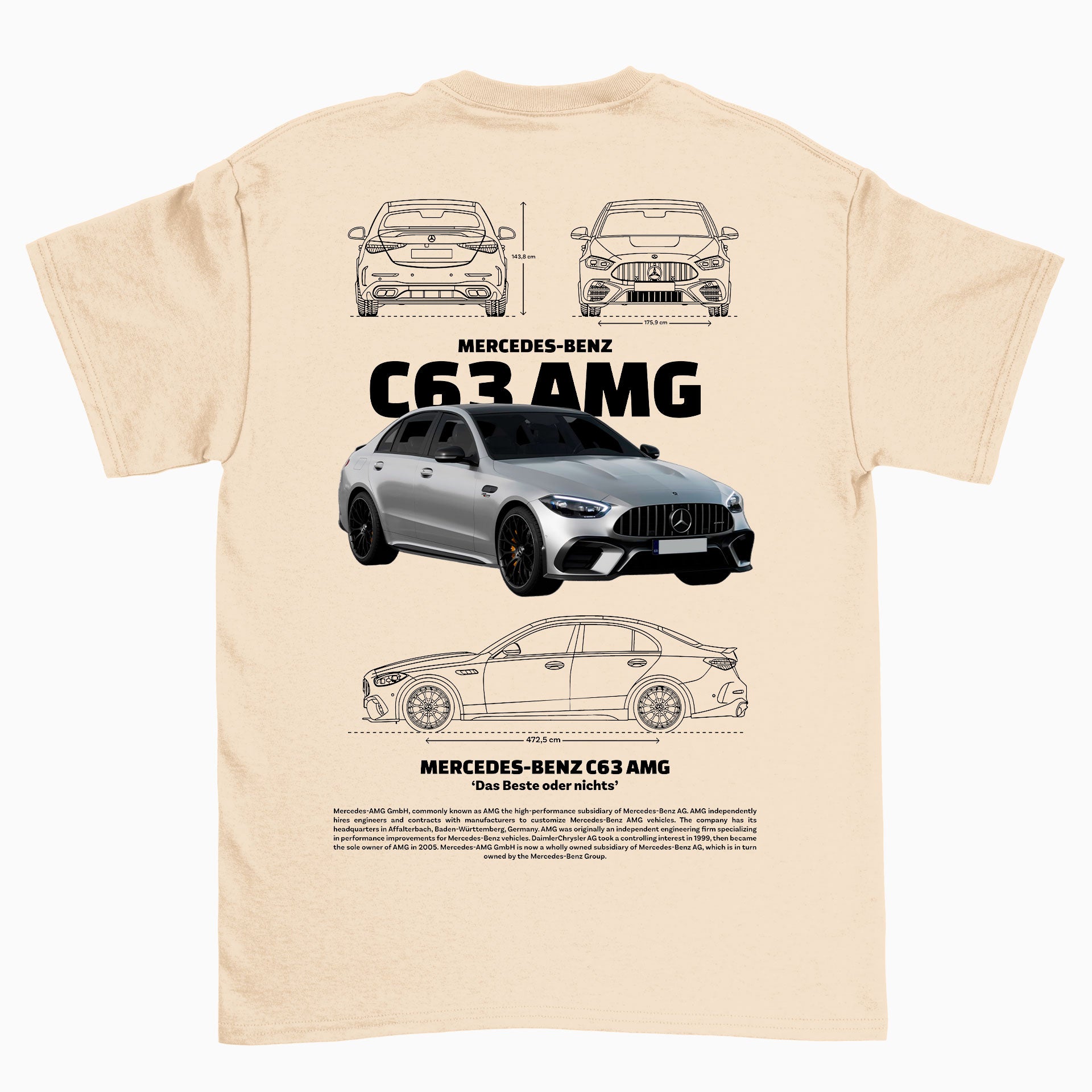 Camiseta Básica Unissex Mercedes Benz C63 AMG W beje perola off white